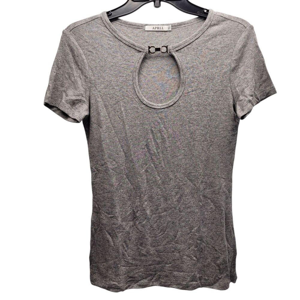 APRLL Women's Gray Short sleeve Keyhole Front Top Size Small